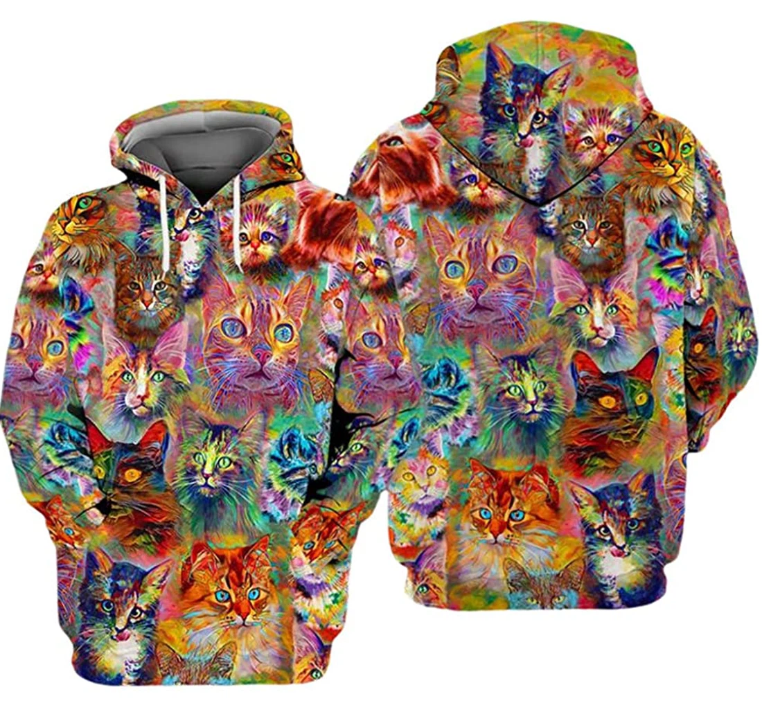 Cat Face Colorful Pattern - 3D Printed Pullover Hoodie