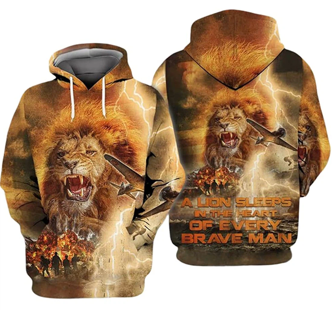 Veteran A Lion Sleeps In The Heart Of Every Brave Man - 3D Printed Pullover Hoodie