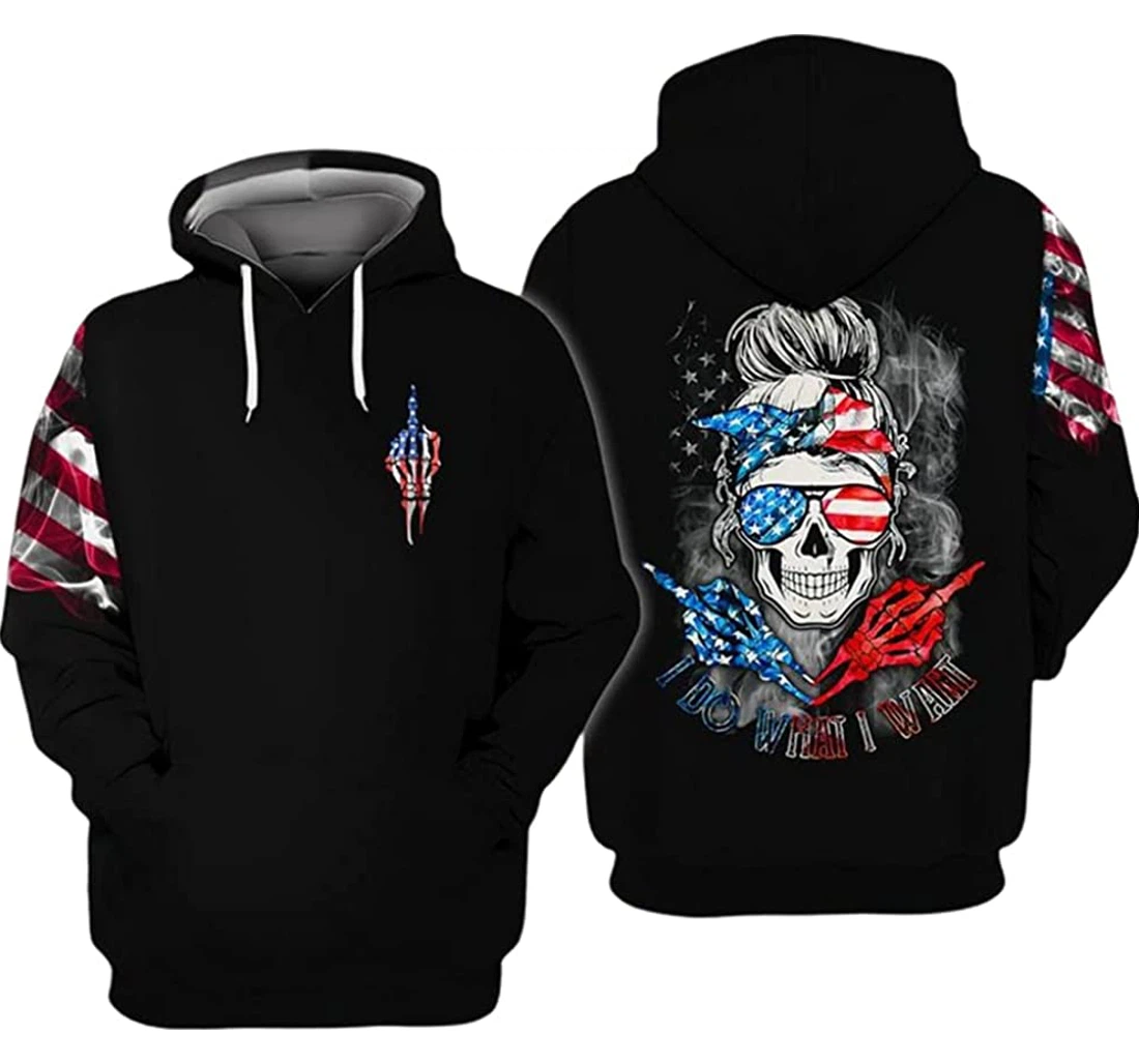 Us Skull Girl Smoke I Do What I Want Background - 3D Printed Pullover Hoodie