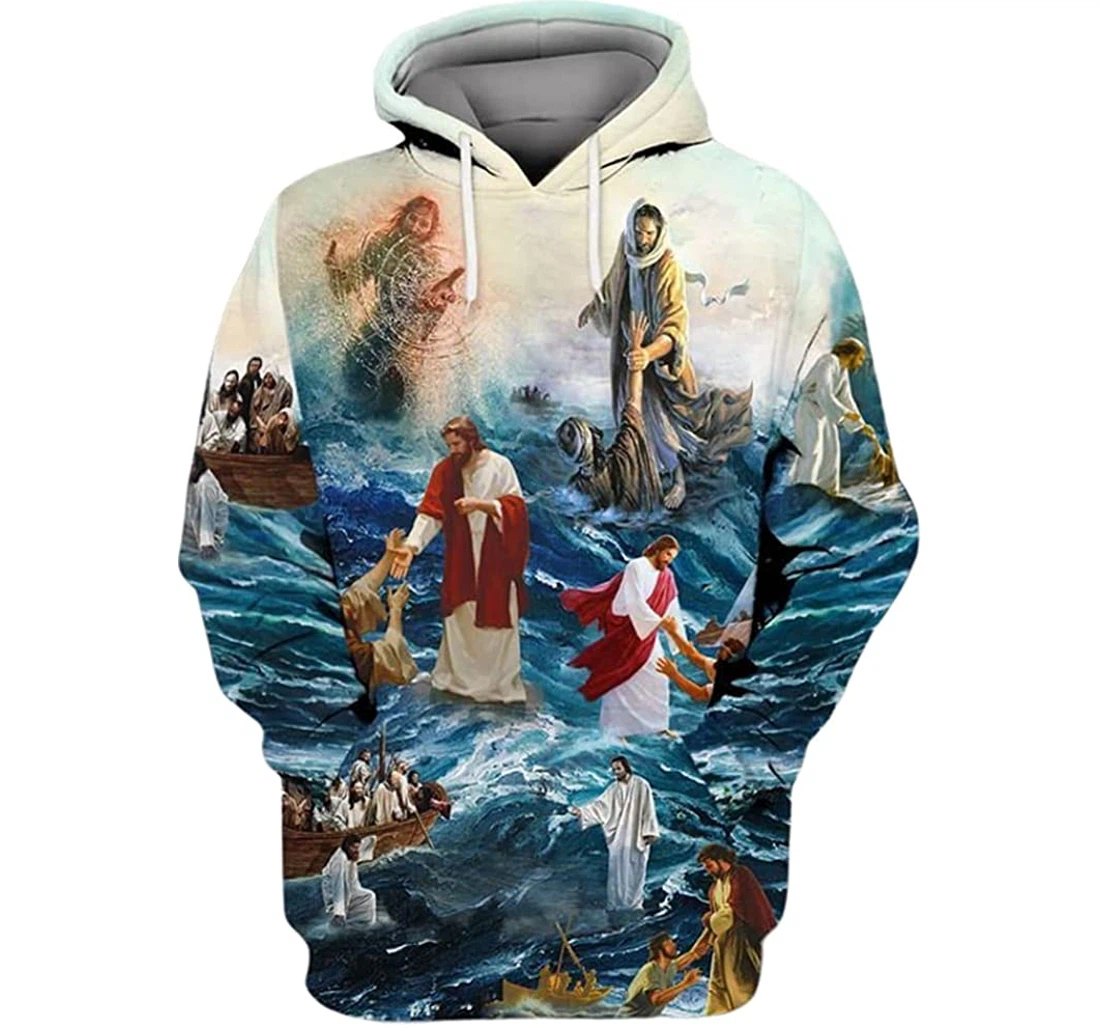 Jesus Save The Human On The Ocean - 3D Printed Pullover Hoodie