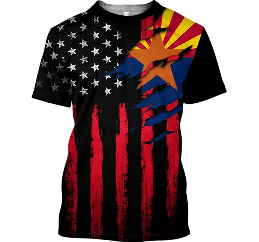 Arizona Flag America Red And Color - 3D Printed T-shirt