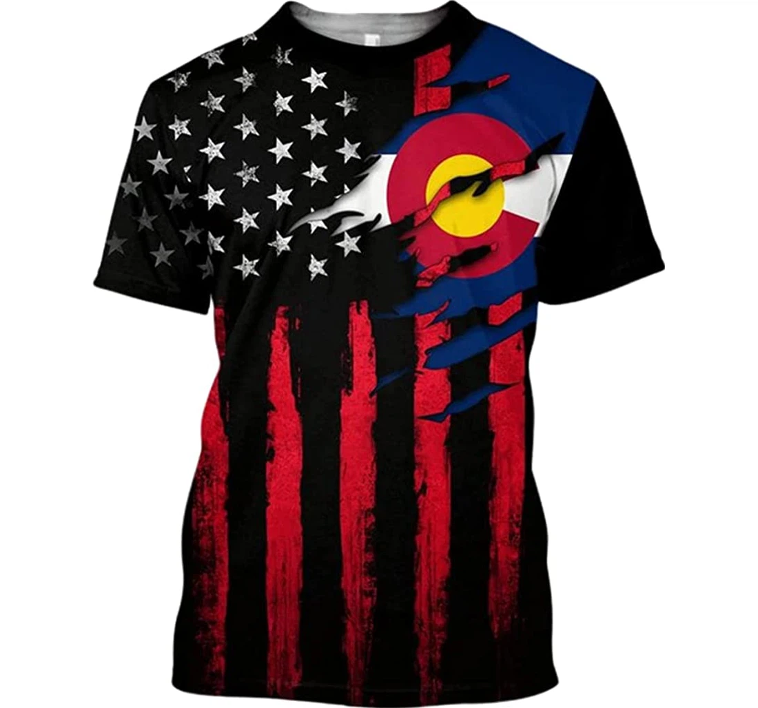 Colorado Flag America Red And Color - 3D Printed T-shirt