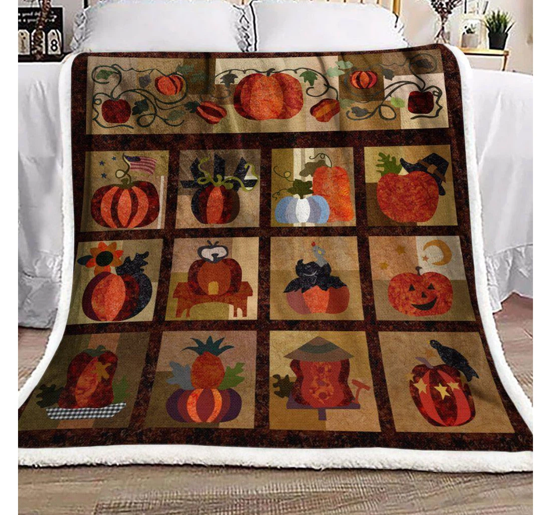 Throw Blanket, Quilt - Halloween Vintage Pumpkin Halloween Sherpa Fleece