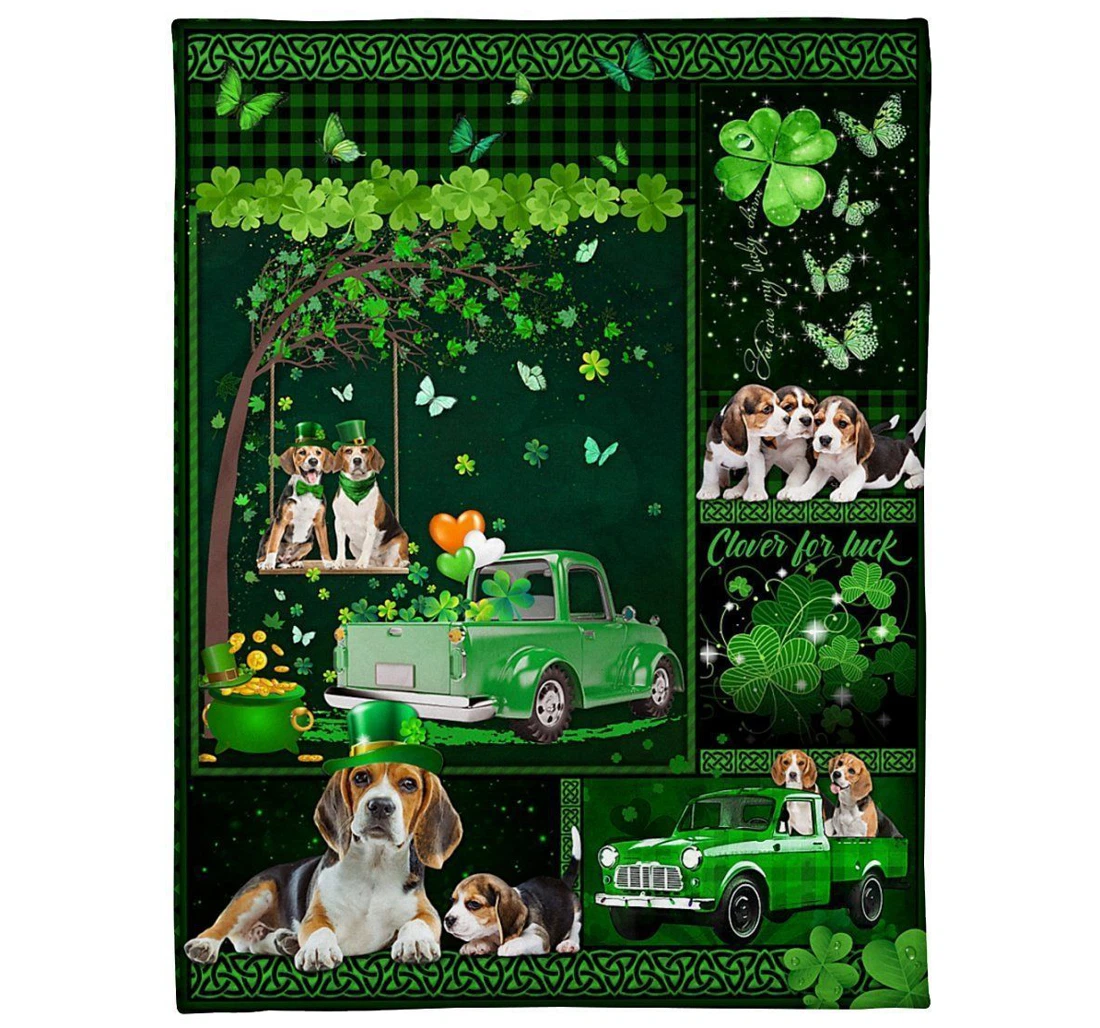 Throw Blanket, Quilt - Beagle Beagle Truck Truck Irish St Patricks Day Sherpa Fleece