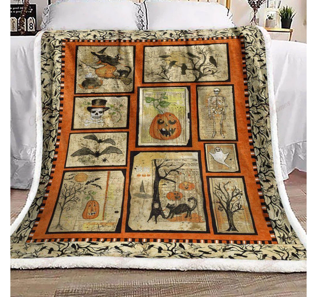 Throw Blanket, Quilt - Halloween Vintage Funny Halloween Day Sherpa Fleece