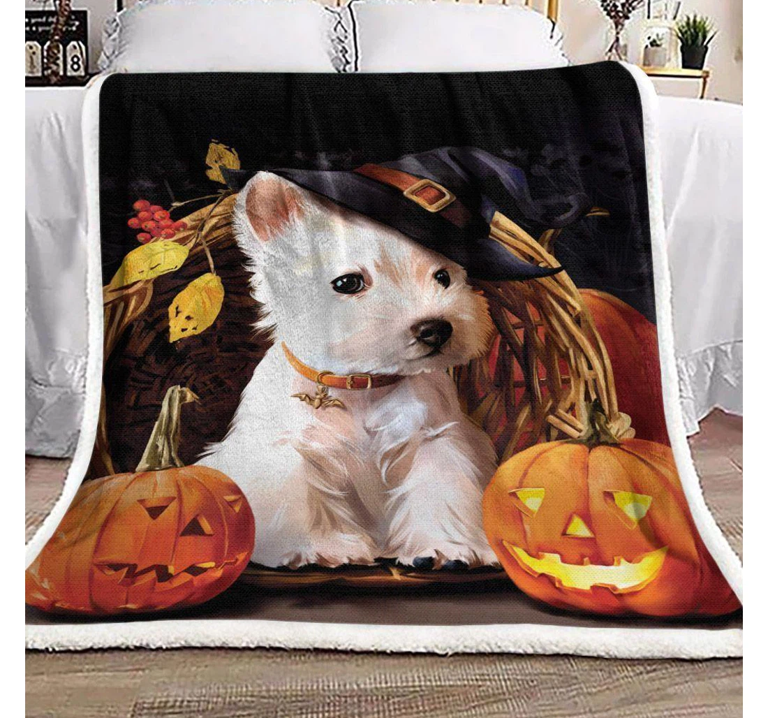 Throw Blanket, Quilt - Halloween West Highland White Terrier Sherpa Fleece