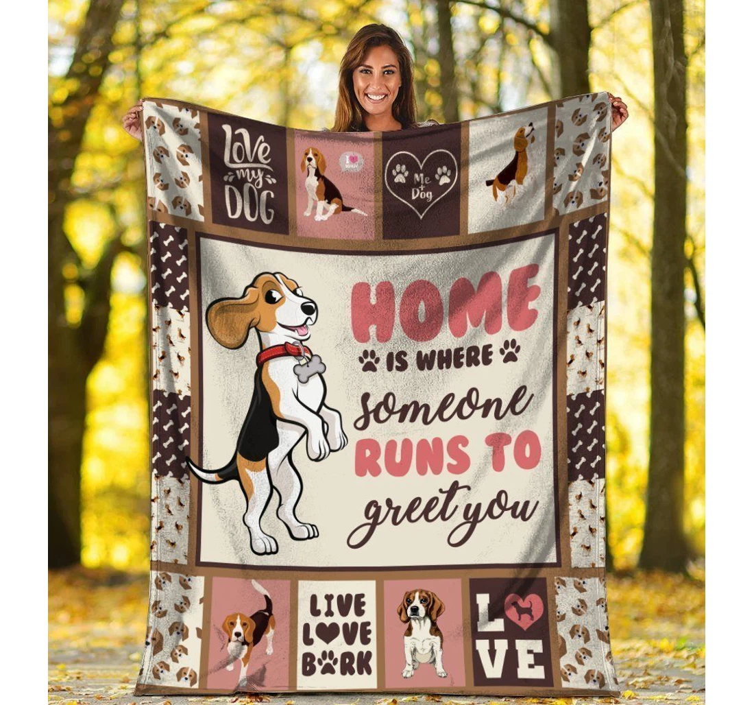 Throw Blanket, Quilt - Beagle Home Is Where Someone Runs To Greet You Sherpa Fleece