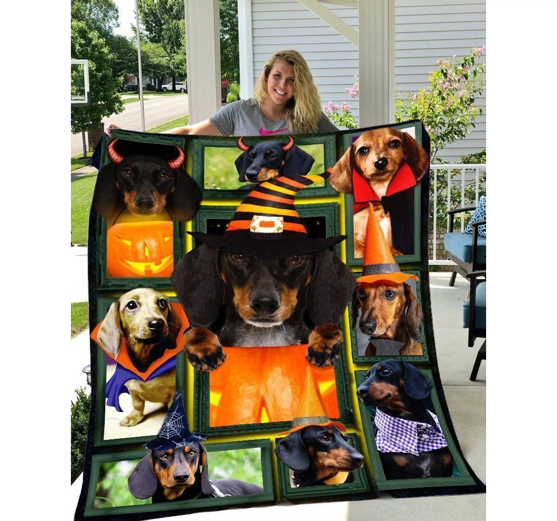 Throw Blanket, Quilt - Btl0507 Halloween Dachshund Happy Halloween Sherpa Fleece