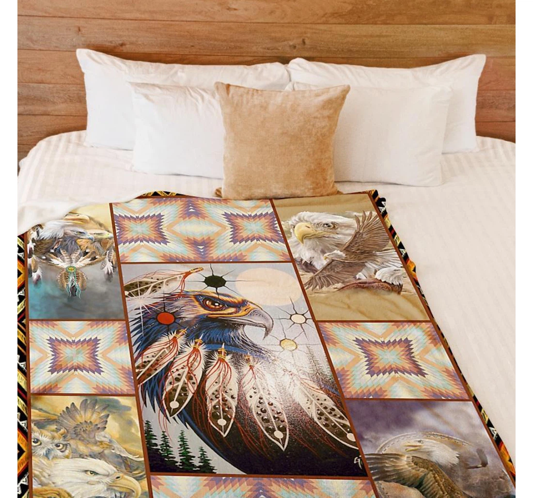 Throw Blanket, Quilt - Native American Eagle Native American Sherpa Fleece