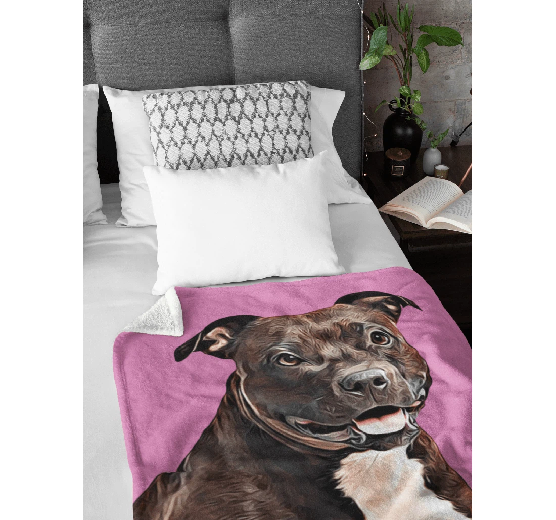 Throw Blanket, Quilt - Pitbull Cute Dog Sherpa Fleece