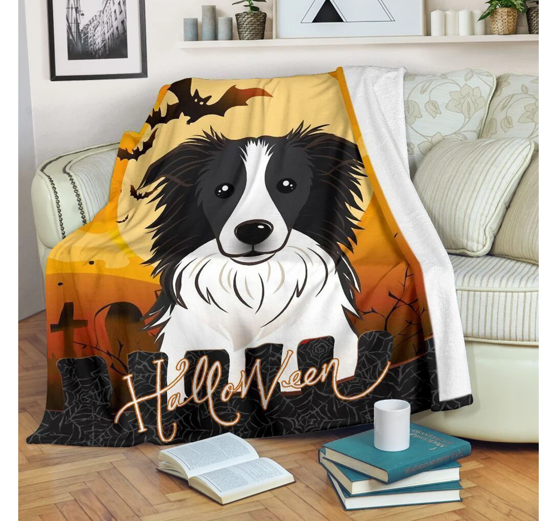 Throw Blanket, Quilt - Btl0507 Halloween Halloween Cute Border Collie Sherpa Fleece