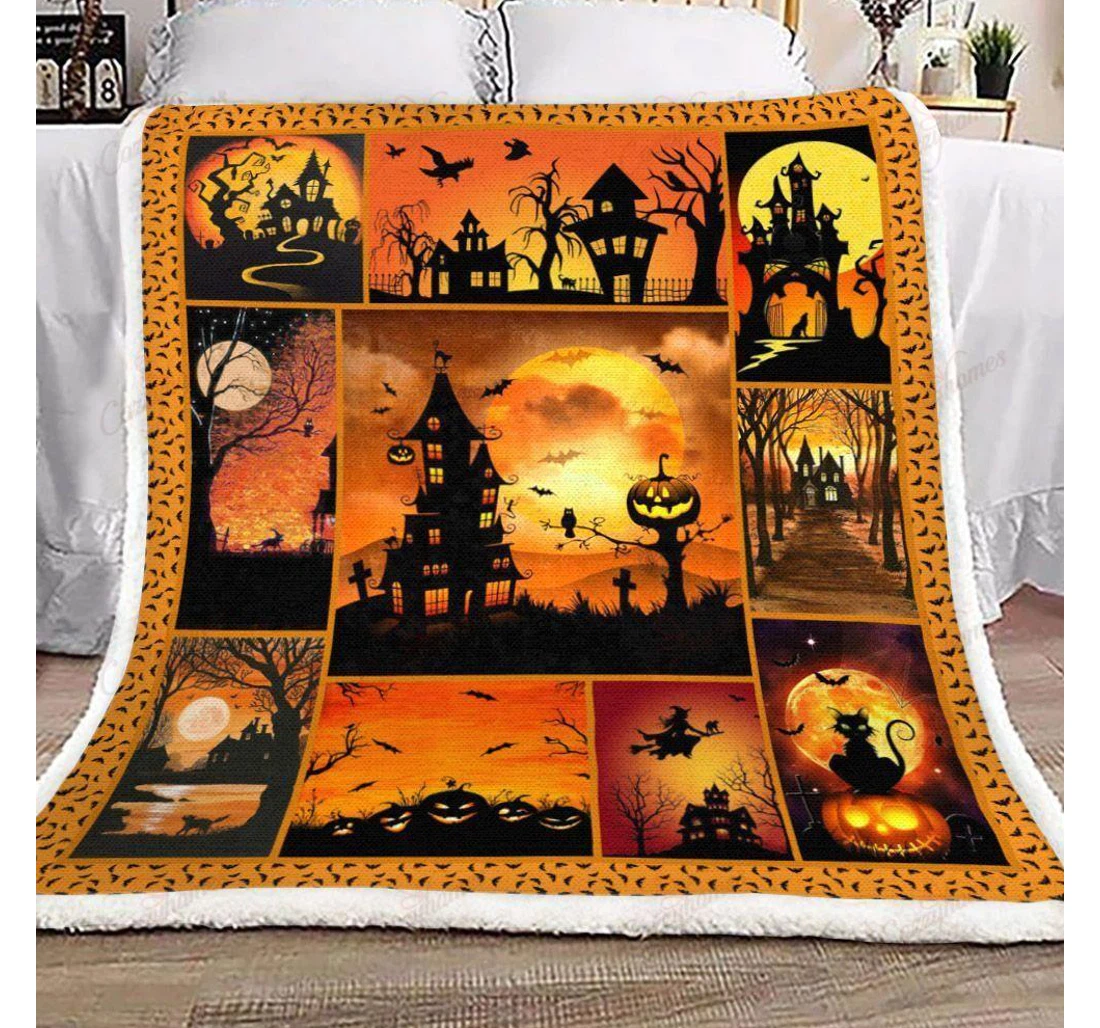 Throw Blanket, Quilt - Halloween Horror Halloween Night- Sherpa Fleece