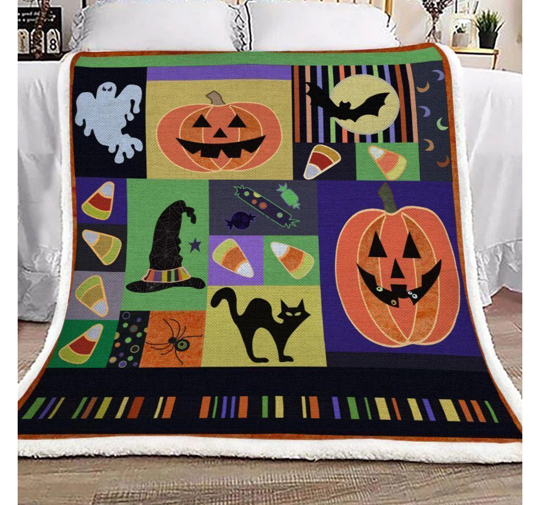 Throw Blanket, Quilt - Halloween Happy Halloween Day Sticker Sherpa Fleece