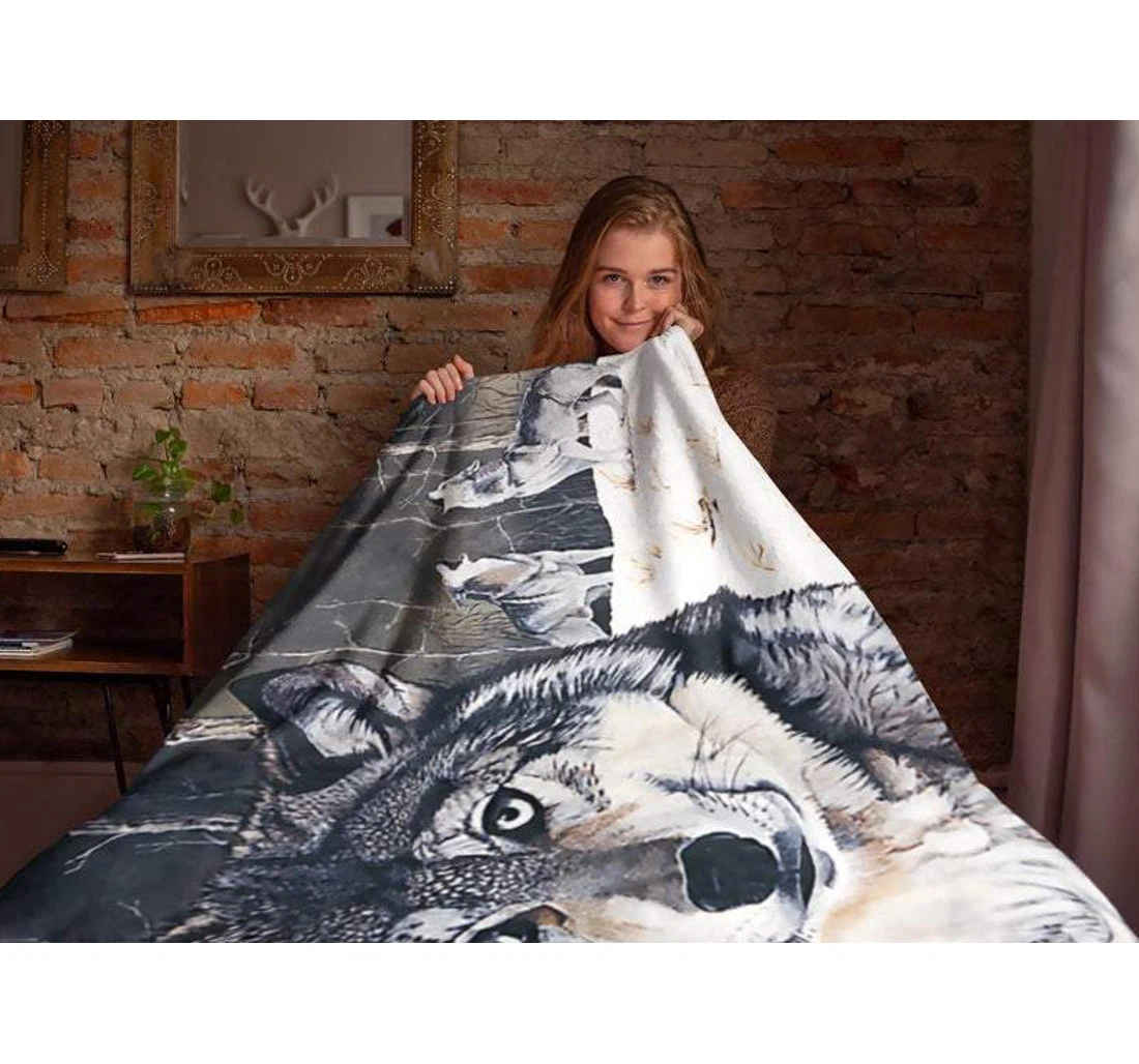 Throw Blanket, Quilt - Wolf Wolf Family Art Sherpa Fleece