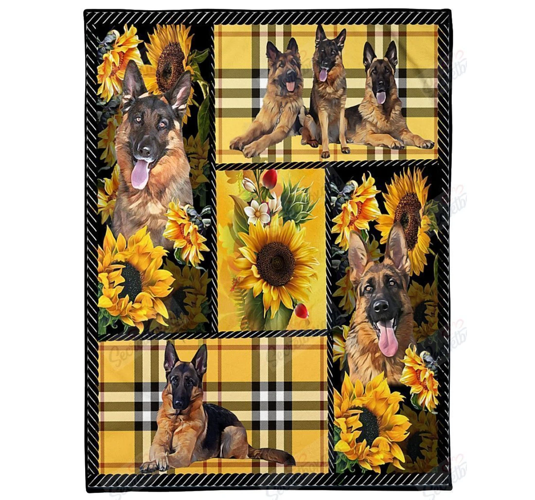 Throw Blanket, Quilt - German Shepherd German Shepherd Sunflower Sherpa Fleece