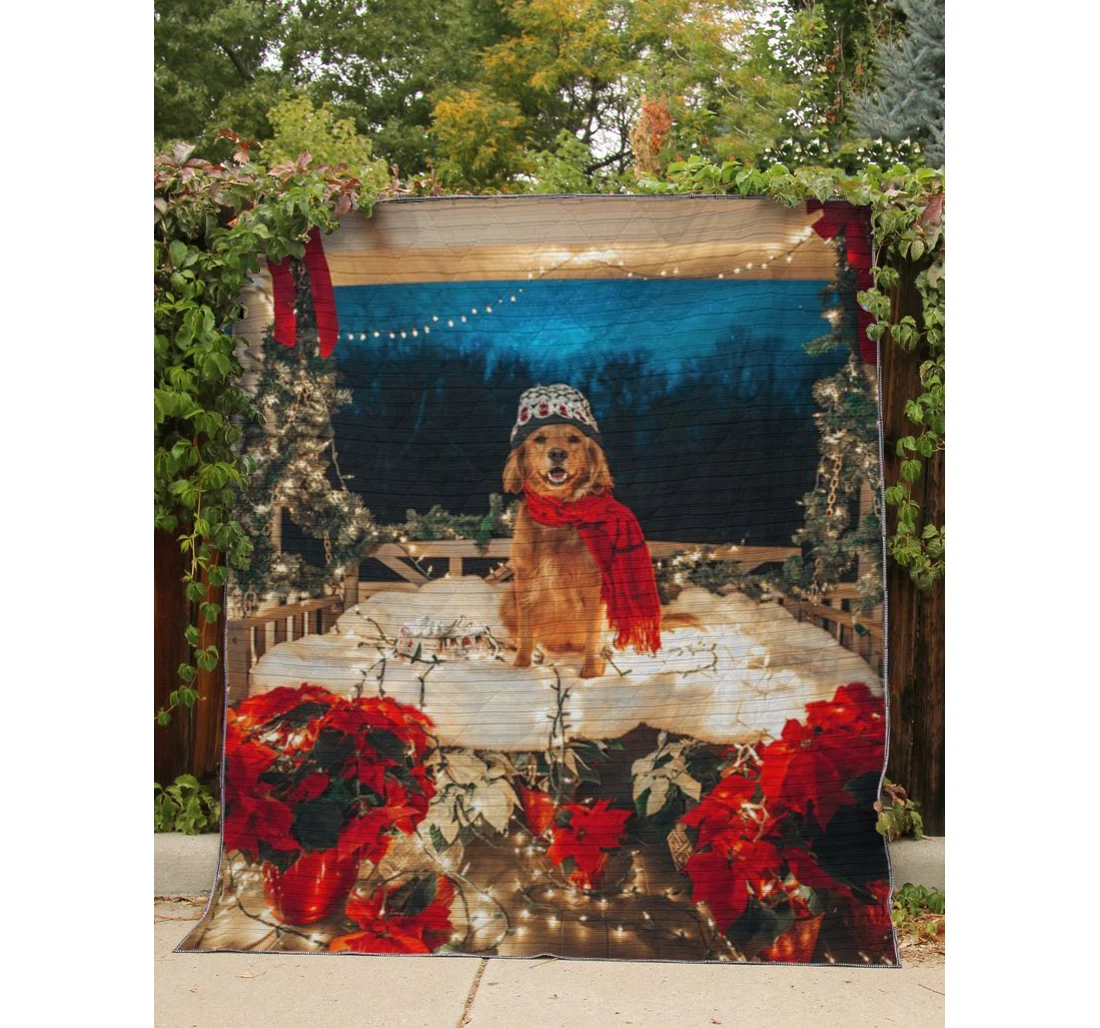 Throw Blanket, Quilt - Lbn - With Golden Retriever Sherpa Fleece
