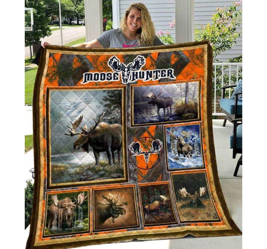 Throw Blanket, Quilt - Hunting Moose Hunter Sherpa Fleece