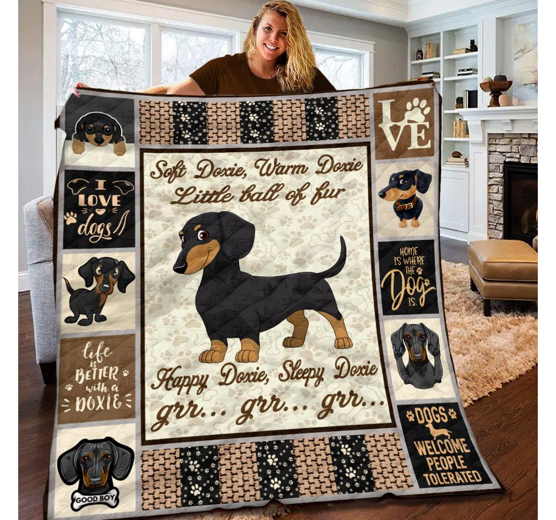 Throw Blanket, Quilt - Dachshund Life Is Better With A Doxie Sherpa Fleece