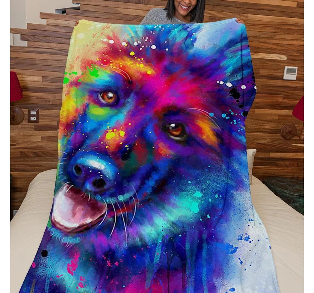 Throw Blanket, Quilt - German Shepherd Art Colorful Dog Sherpa Fleece