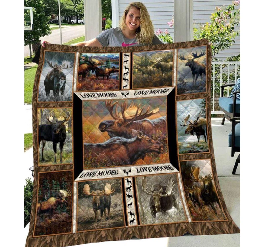 Throw Blanket, Quilt - Hunting Love Moose Sherpa Fleece