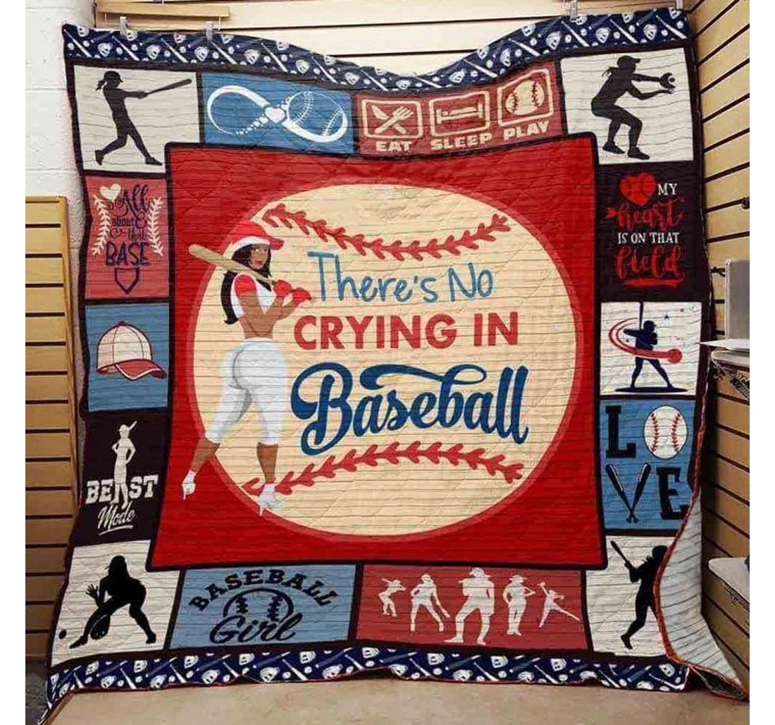 Throw Blanket, Quilt - Baseball There's No Crying Sherpa Fleece