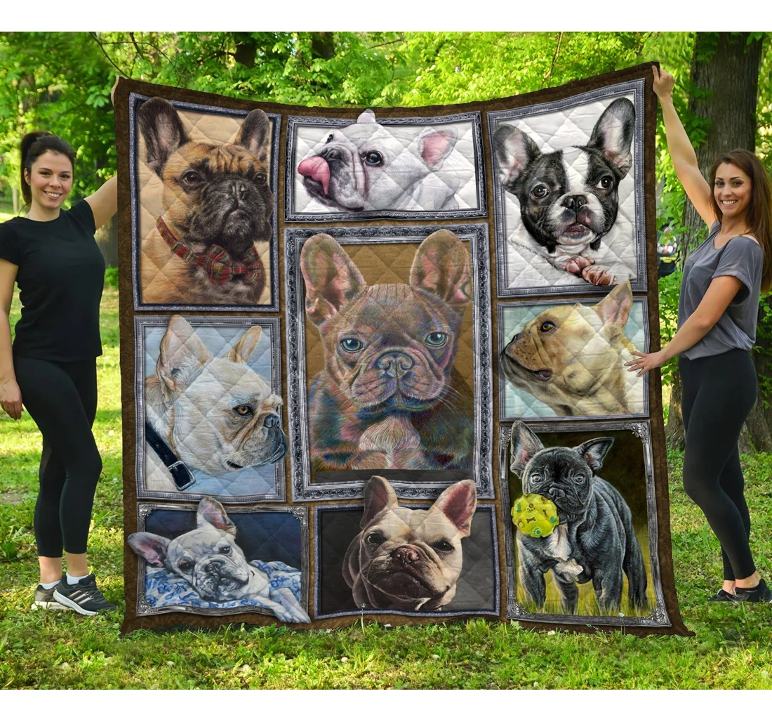 Throw Blanket, Quilt - French Bulldog Love Bulldog Sherpa Fleece