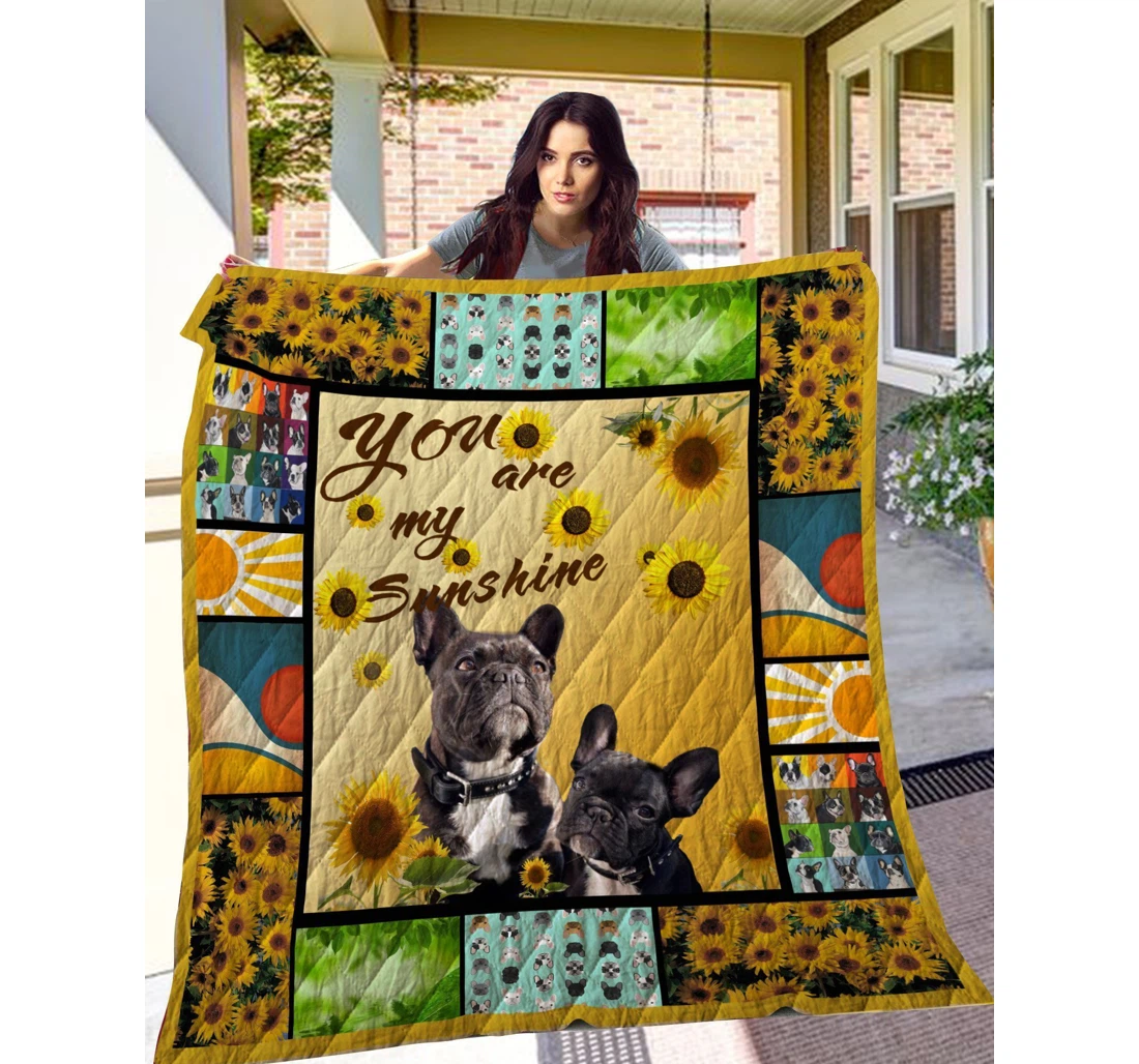 Throw Blanket, Quilt - French Bulldog You Are My Sunshine Sherpa Fleece