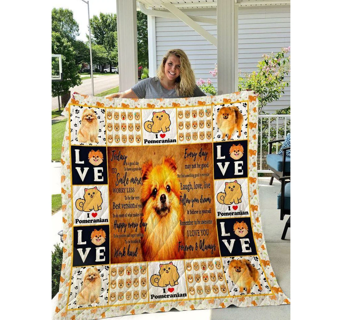 Throw Blanket, Quilt - Pomeranian I Love Pomeranian Sherpa Fleece