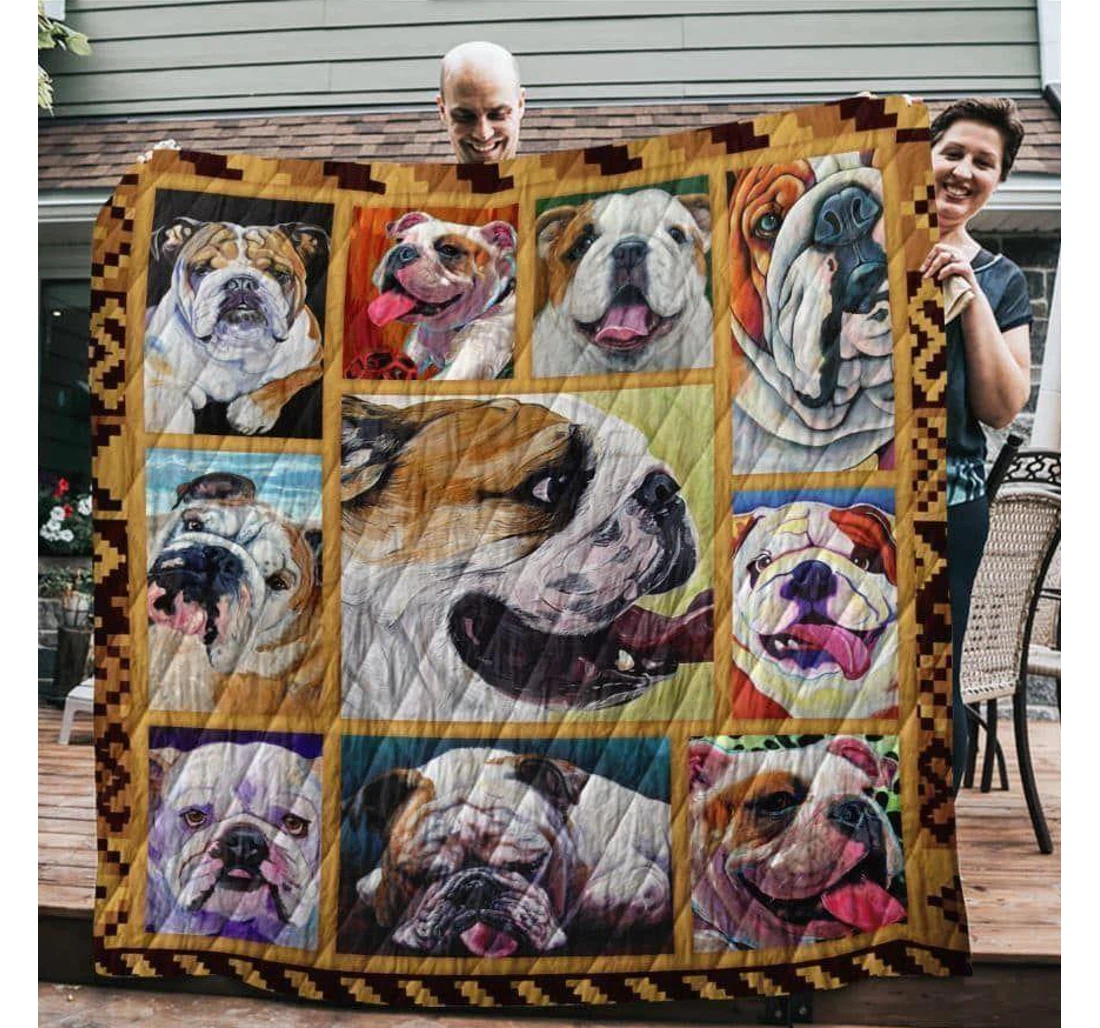 Throw Blanket, Quilt - Bulldog Many Bulldogs Stick Tongue Sherpa Fleece