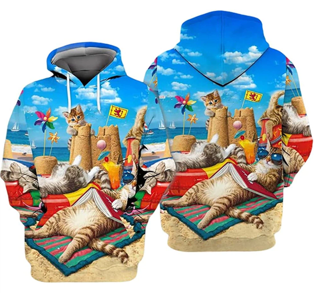 Cats Family Beach Summer Vacation - 3D Printed Pullover Hoodie