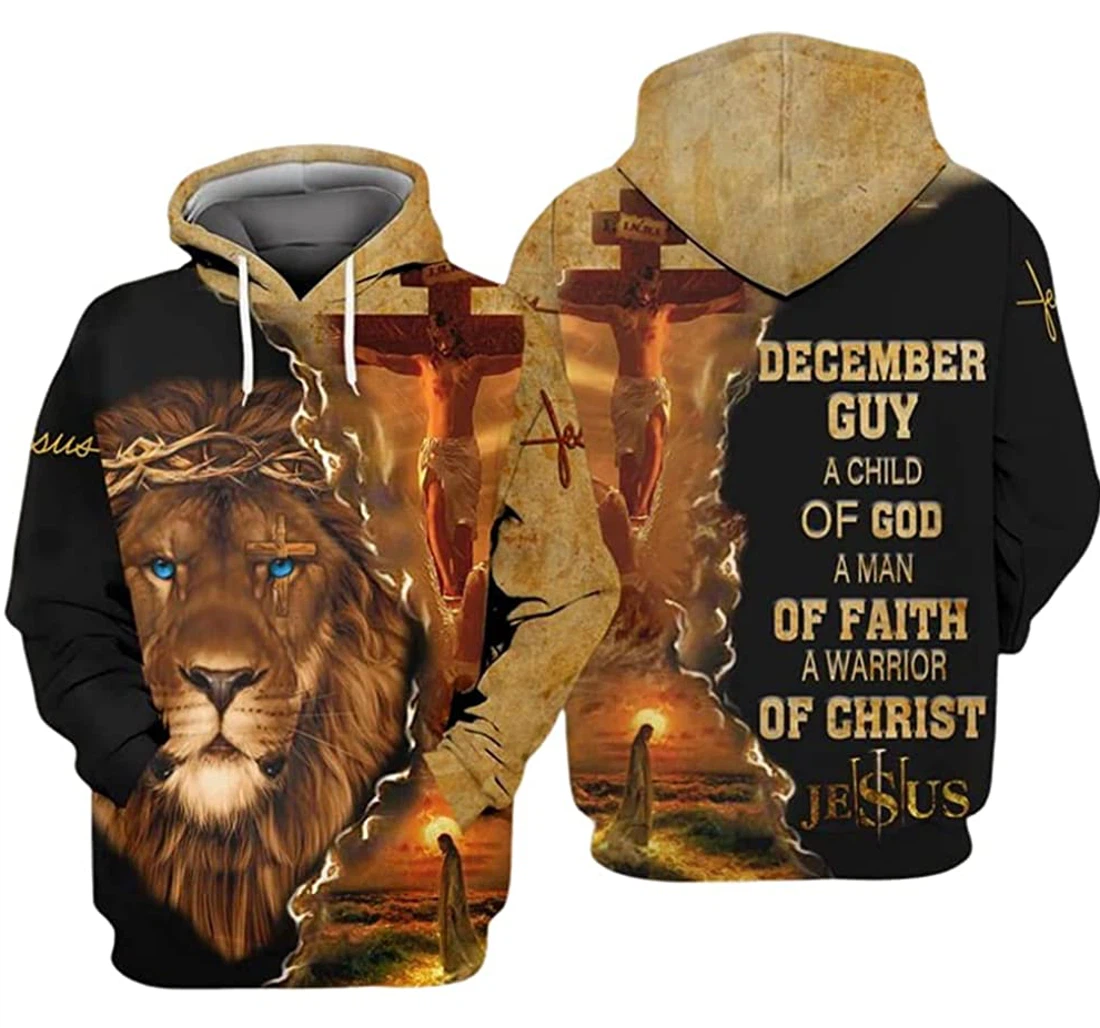 December Guy Lion Jesus A Child Of God A Man Of Faith - 3D Printed Pullover Hoodie