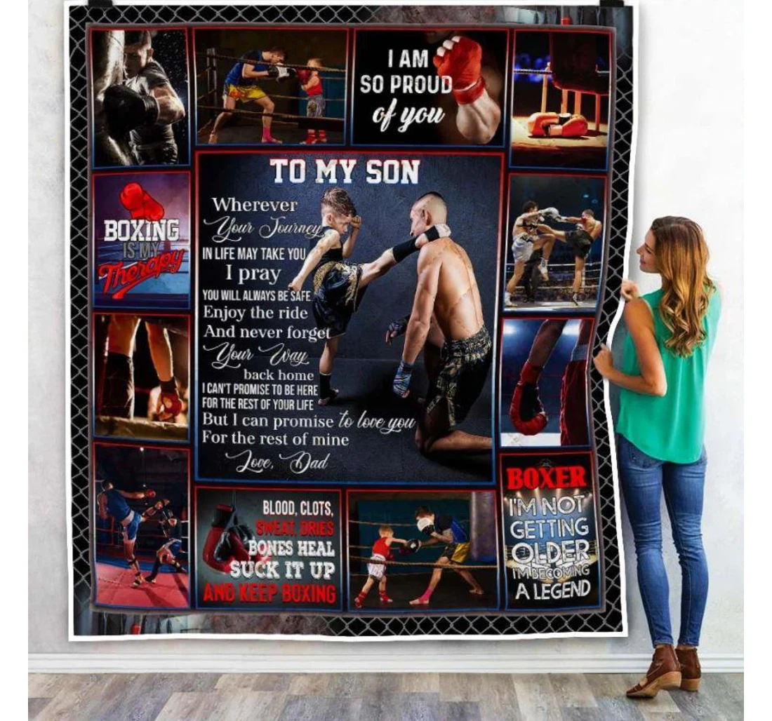 Throw Blanket, Quilt - To My Son Family Boxing To My Son I Am Proud Of You Sherpa Fleece