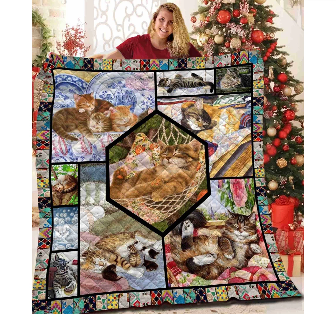 Throw Blanket, Quilt - Cat Lovely Cats Sleep Sherpa Fleece