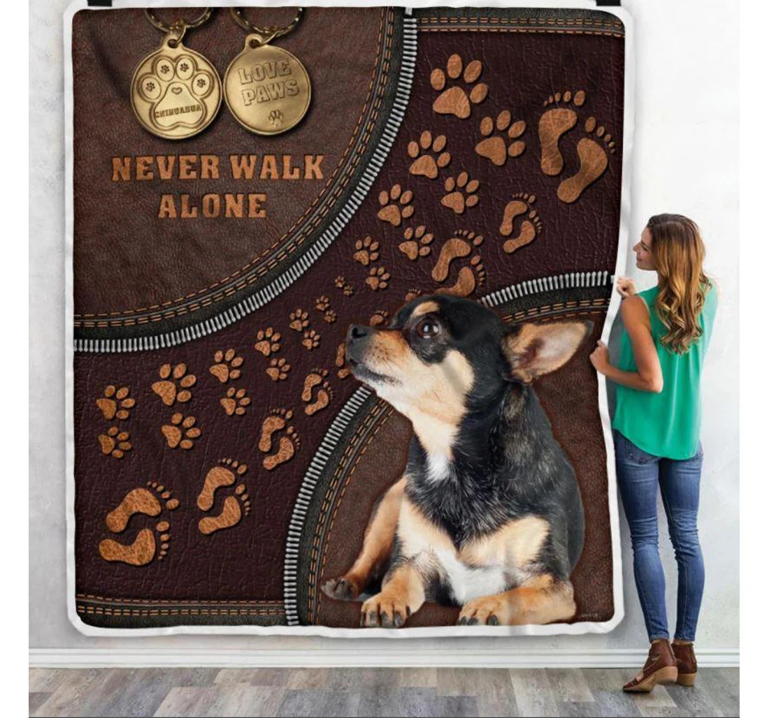 Throw Blanket, Quilt - Chihuahua Never Walk Alone Sherpa Fleece