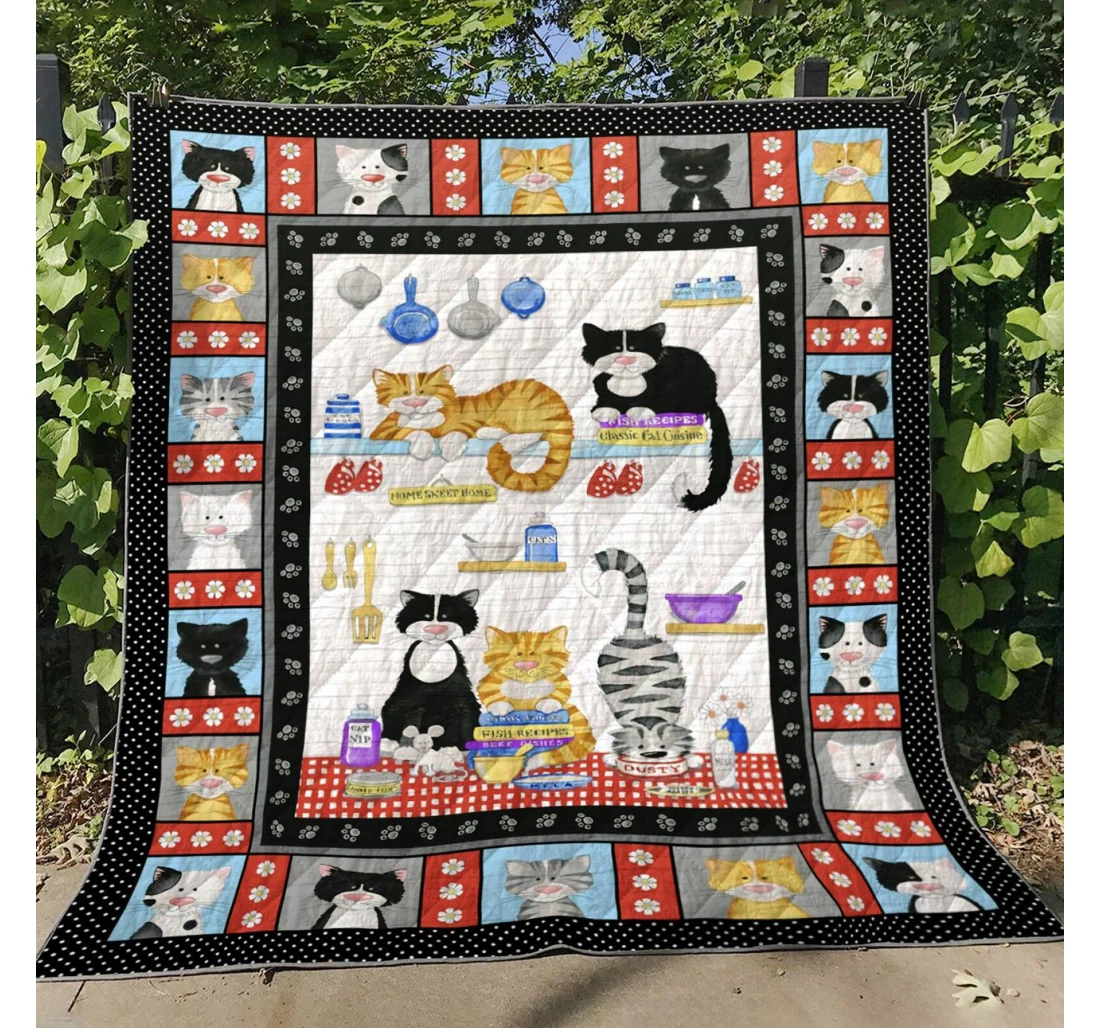 Throw Blanket, Quilt - Cat Cat Eat Drink Sherpa Fleece