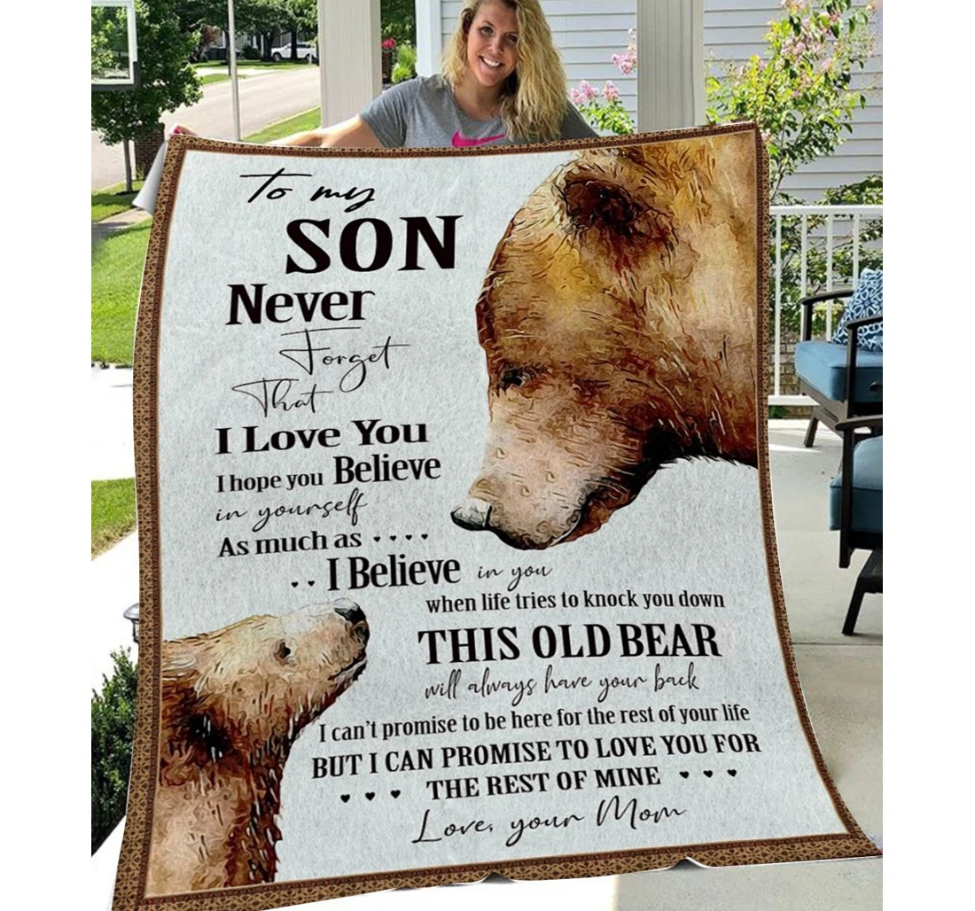 Throw Blanket, Quilt - Personalized To My Son Bear This Old Bear Sherpa Fleece