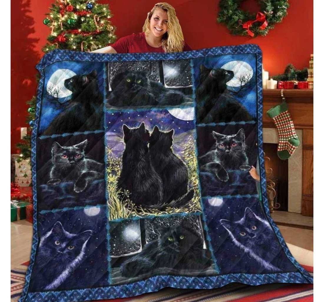 Throw Blanket, Quilt - Cat Black Cat Family Sherpa Fleece