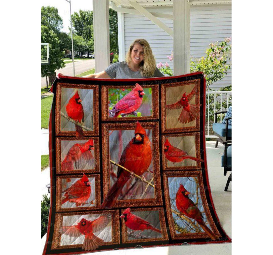 Throw Blanket, Quilt - Cardinal Red Cardinal Sherpa Fleece