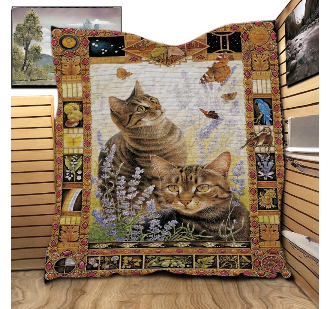 Throw Blanket, Quilt - Cat Cat And Butterfly Sherpa Fleece