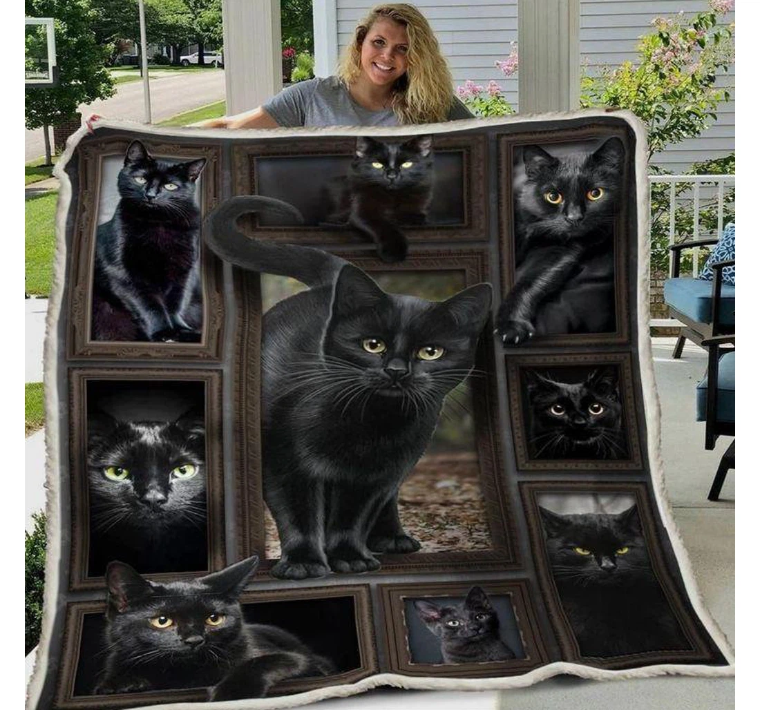 Throw Blanket, Quilt - Cat The Mystery Black Cats Sherpa Fleece