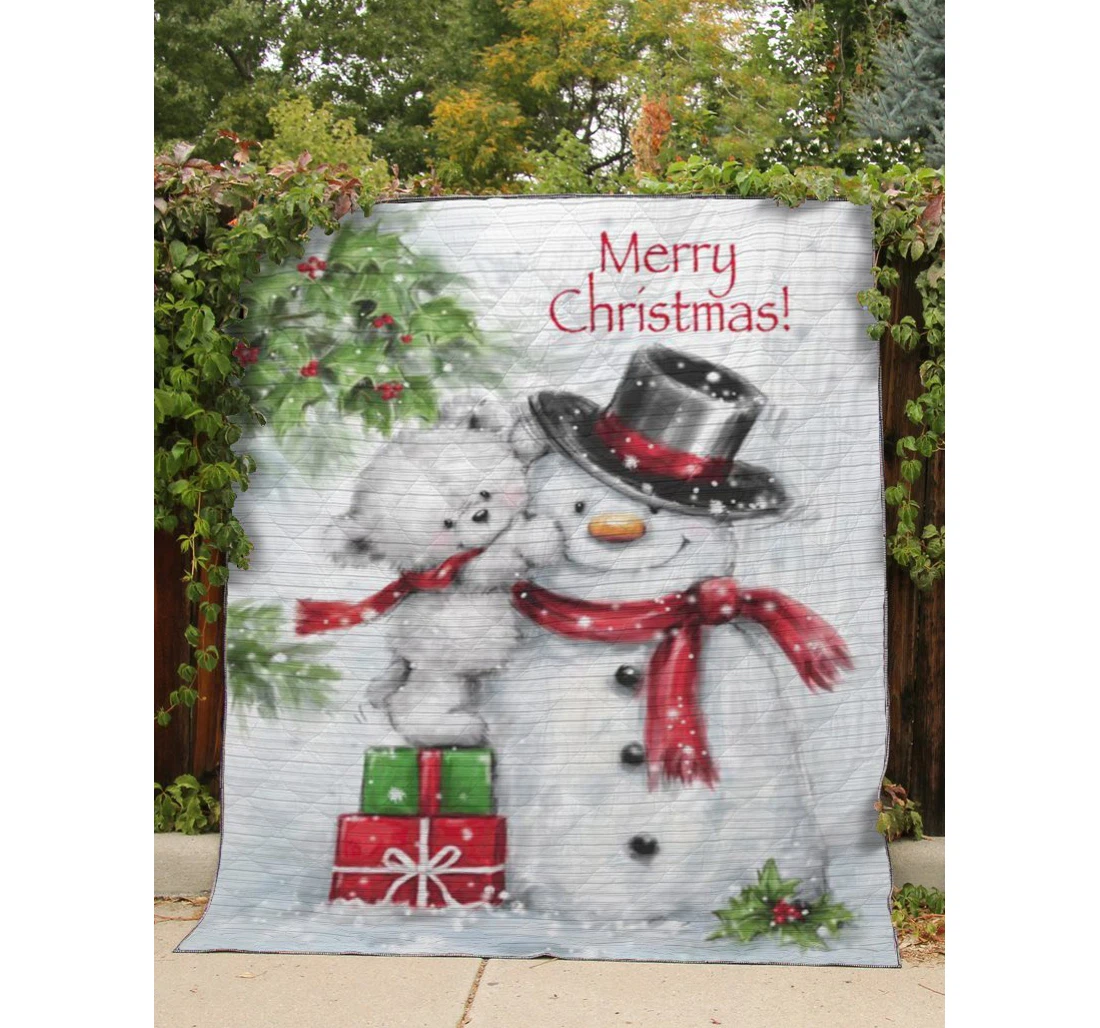 Throw Blanket, Quilt - - Snowman And Polar Bear Sherpa Fleece