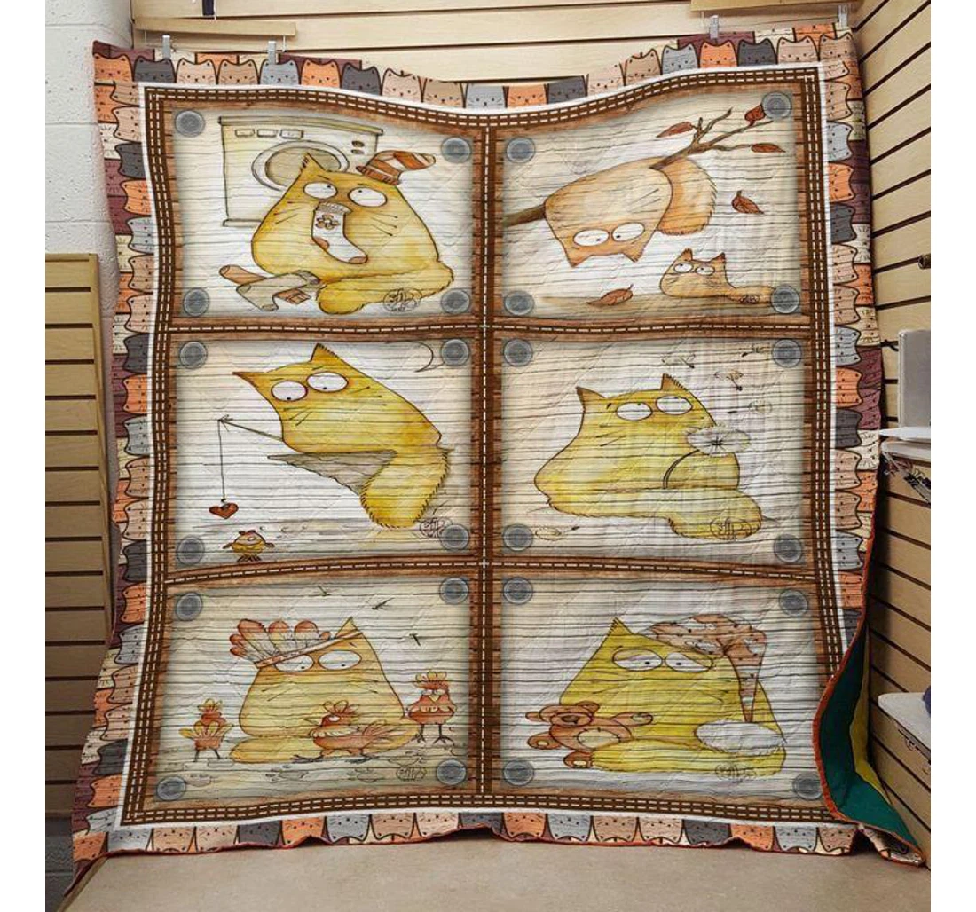 Throw Blanket, Quilt - Cat Cat Goes Fishing Sherpa Fleece