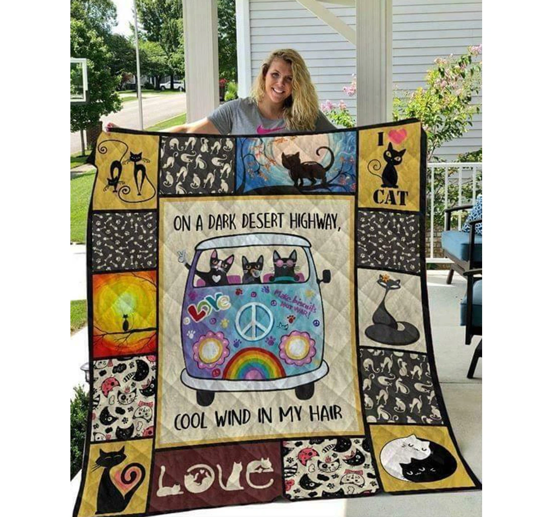 Throw Blanket, Quilt - Cat On A Dark Desert Highway Sherpa Fleece