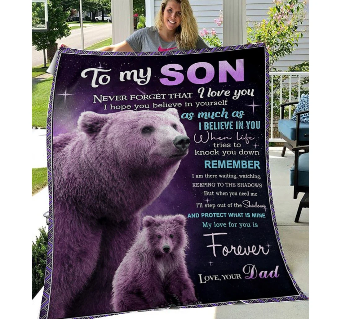 Throw Blanket, Quilt - Personalized To My Son Bear I Believe In You Sherpa Fleece