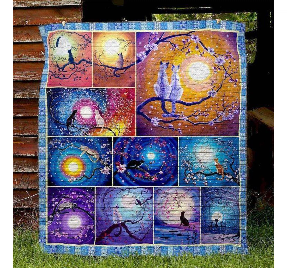 Throw Blanket, Quilt - Cat Spring Night Sherpa Fleece