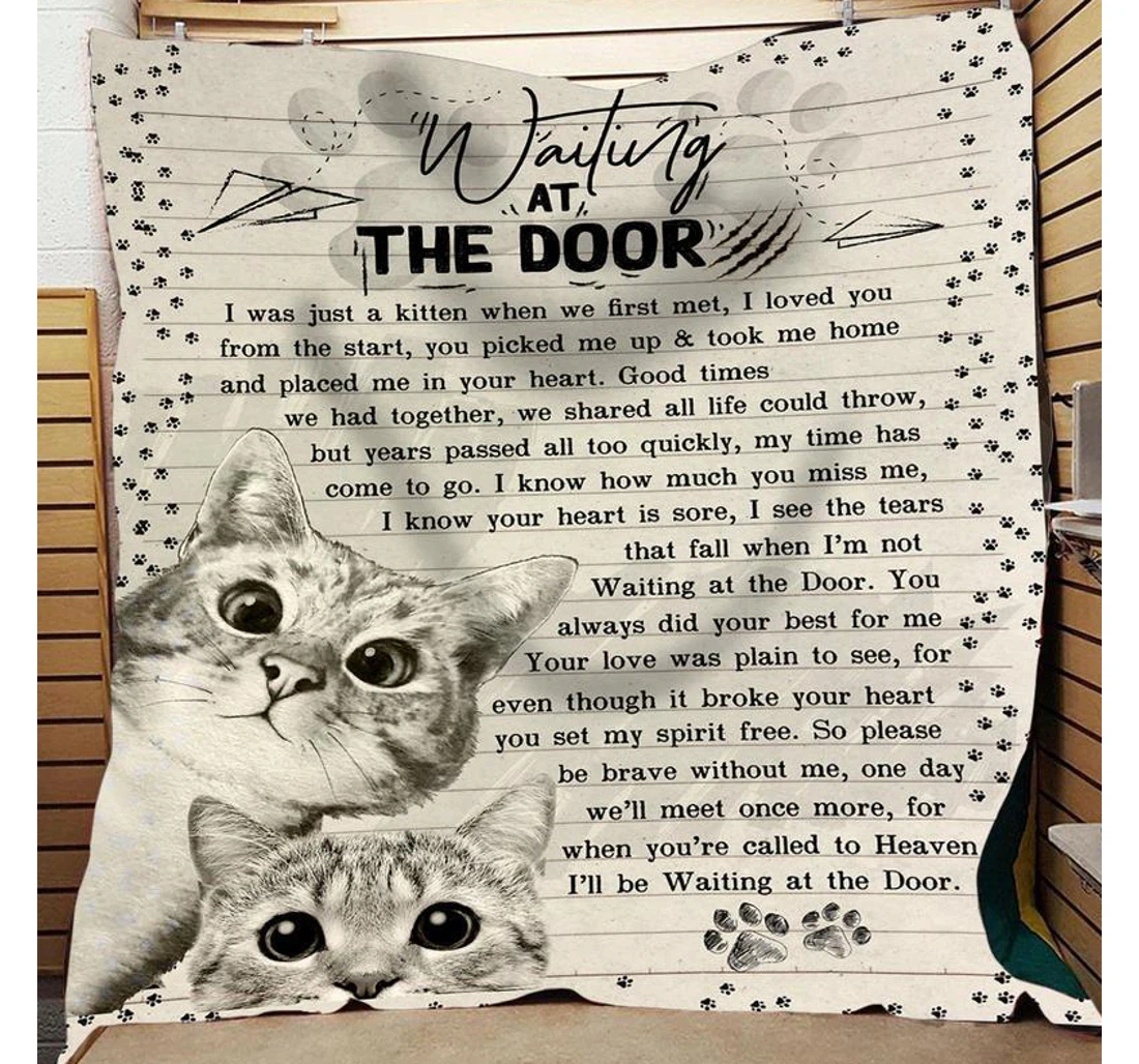 Throw Blanket, Quilt - Cat Waiting At The Door Sherpa Fleece