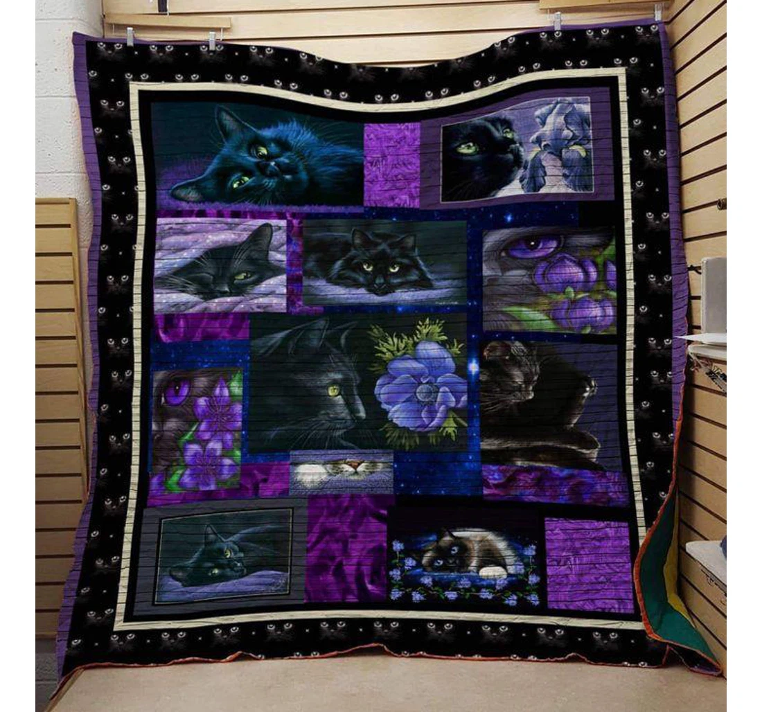 Throw Blanket, Quilt - Cat Black Cat Sherpa Fleece