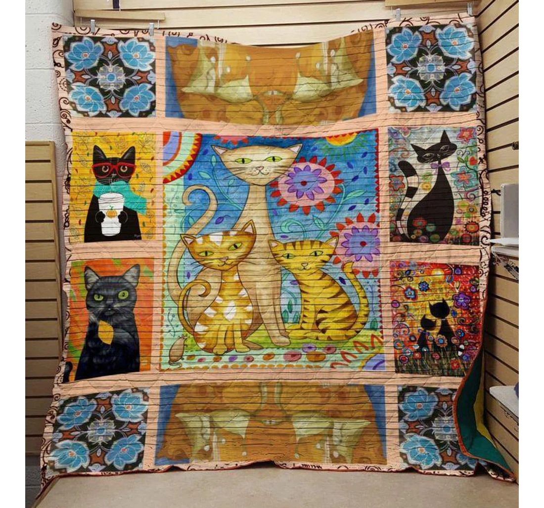 Throw Blanket, Quilt - Cat Family Cat Sherpa Fleece