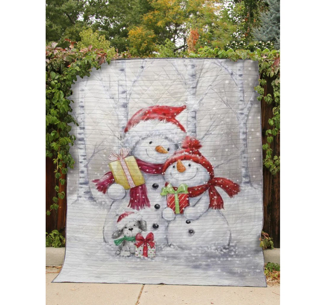 Throw Blanket, Quilt - - Snowman Family Sherpa Fleece