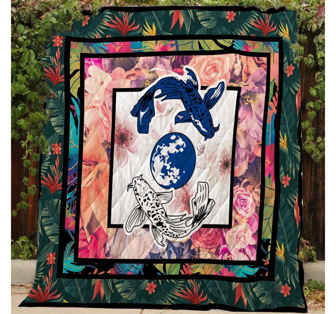 Throw Blanket, Quilt - Fishing Koi Fish Yin Yang Sherpa Fleece